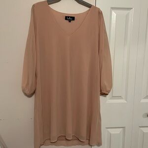 Lulu's Peach Blush Chiffon V-Neck Dress 3/4 sleeve NWT